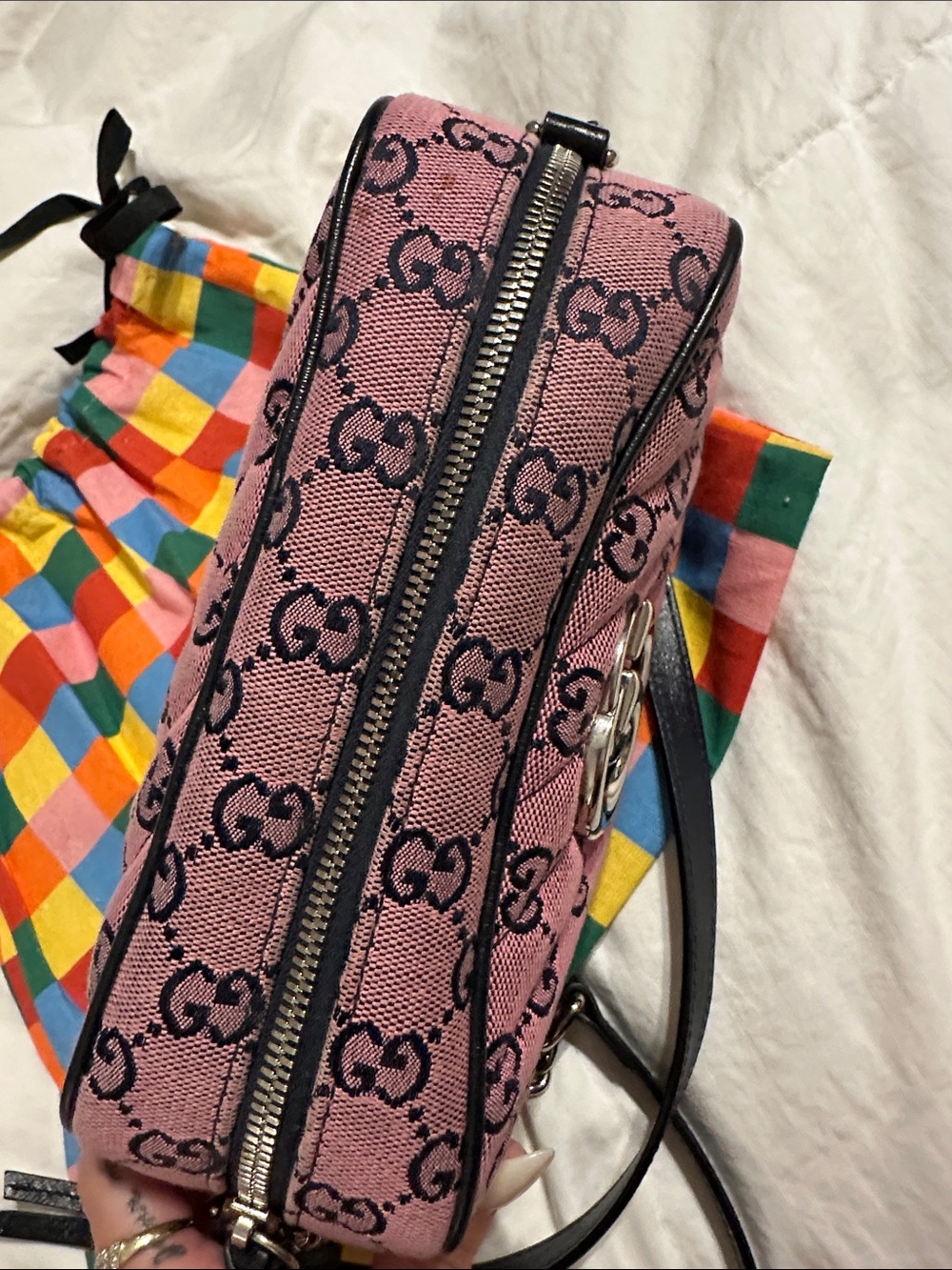 Gucci Pink GG Quilted Canvas Crossbody Bag with Silver Double G - Picture 5 of 14